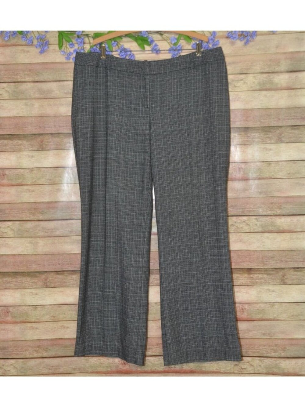 Worthington Curvy Fit Trouser Dress Pant Size 18 Wide Leg Gray Micro Houndstooth